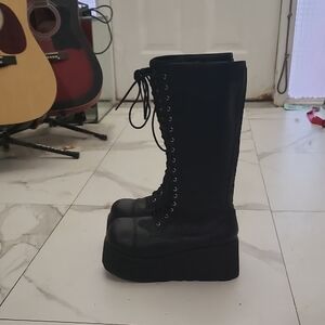 Demonia Black Lace-Up Platform Boots